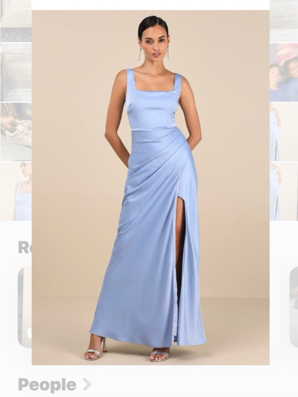 New Lulus Large Red Carpet Romance Light Blue Satin Square Neck Maxi Dress